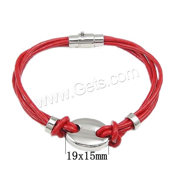 Cowhide Bracelets, with 316 Stainless Steel, different length for choice, more colors for choice, 19x15mm, Sold By Strand
