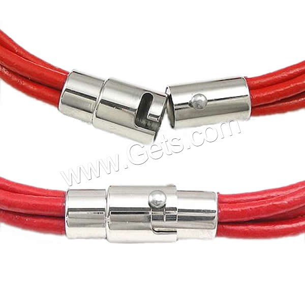 Cowhide Bracelets, with 316 Stainless Steel, different length for choice, more colors for choice, 19x15mm, Sold By Strand