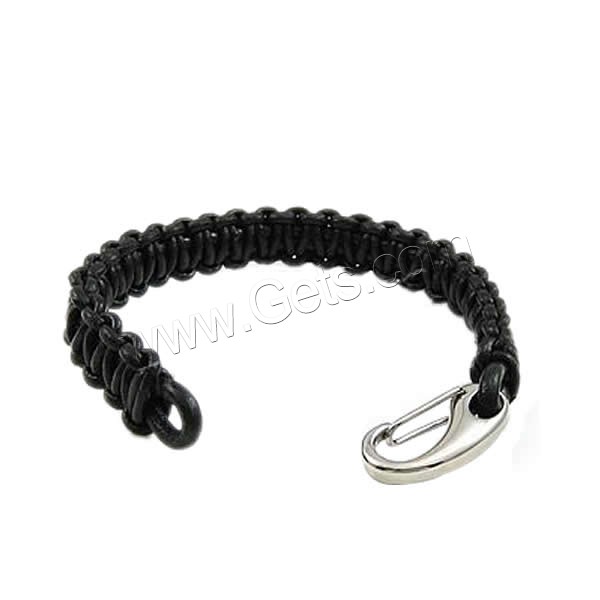 Bracelets de cuir de vachette, cuir de peau de vache, acier inoxydable 316 fermoir homard, noire, 12mm, 26x11mm, Vendu par PC