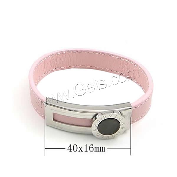 Bracelets de cuir de vachette, cuir de peau de vache, avec Acier inoxydable 316, rose, 12mm, 40x16mm, Vendu par brin