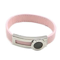 Cowhide Bracelets, with 316 Stainless Steel, pink, 12mm 
