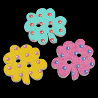 2 Hole Wood Button, Four Leaf Clover, printing, mixed colors Approx 2mm 