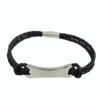 Cowhide Bracelets, with 316 Stainless Steel 3mm 