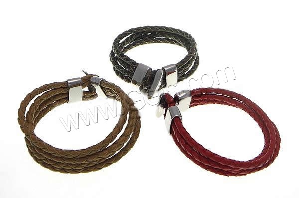 Bracelets de cuir de vachette, cuir de peau de vache, acier inoxydable 316 fermoir, longueur différente pour le choix & 4 brins, plus de couleurs à choisir, 4mm, Vendu par brin