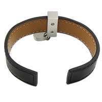 Bracelets de cuir de vachette, cuir de peau de vache, avec Acier inoxydable 316, noire, 17mm Environ 7.5 pouce, Vendu par brin