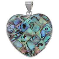 Mosaic Pattern Shell Pendants, Abalone Shell, with Freshwater Shell & Zinc Alloy, Heart, platinum color plated Approx 