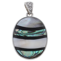 Zinc Alloy Shell Pendants, Freshwater Shell, with Black Shell & Abalone Shell & Resin & Zinc Alloy, Flat Oval, platinum color plated Approx 
