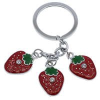 Enamel Zinc Alloy Key Chain, Strawberry, platinum color plated, with rhinestone, nickel, lead & cadmium free 94mm Approx 26mm Approx 3.7 Inch 