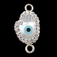 Sterling Silver Charm Connector, 925 Sterling Silver, with Rhinestone Clay Pave & Synthetic Turquoise, Hamsa, Islamic jewelry & with 42 pcs rhinestone & 1/1 loop, nickel, lead & cadmium free Approx 1.2mm 