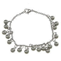Stainless Steel Charm Bracelet, Round, oval chain, original color Approx 7.5 Inch 