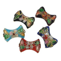 Filigree Cloisonne Beads, Barbell, handmade, with flower pattern 