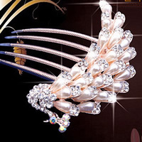 Decorative Hair Combs, Zinc Alloy, with ABS Plastic, Peacock, rose gold color plated, imitation pearl & with rhinestone, nickel, lead & cadmium free 