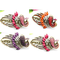 Alligator Hair Clip, Zinc Alloy, with Resin, Peacock, antique bronze color plated, faceted & with rhinestone, mixed colors, nickel, lead & cadmium free 