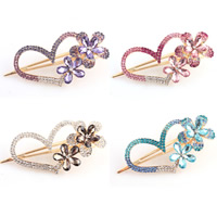 Alligator Hair Clip, Zinc Alloy, with Crystal, Heart, gold color plated, faceted & with rhinestone, mixed colors, nickel, lead & cadmium free 