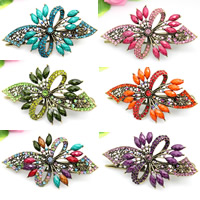 Alligator Hair Clip, Zinc Alloy, with Resin, Bowknot, antique bronze color plated, faceted & with rhinestone, mixed colors, nickel, lead & cadmium free 