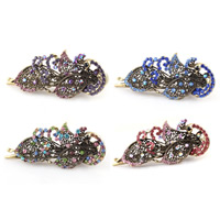 Alligator Hair Clip, Zinc Alloy, Peacock, antique bronze color plated, with rhinestone, mixed colors, nickel, lead & cadmium free, 105mm 