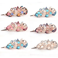 Alligator Hair Clip, Zinc Alloy, with Cats Eye, Peacock, rose gold color plated, with rhinestone, mixed colors, nickel, lead & cadmium free 