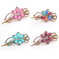 Alligator Hair Clip, Zinc Alloy, with Resin, Flower, antique gold color plated, faceted & with rhinestone, mixed colors, nickel, lead & cadmium free 
