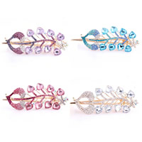 Alligator Hair Clip, Zinc Alloy, with Crystal, Leaf, gold color plated, faceted & with rhinestone, mixed colors, nickel, lead & cadmium free 
