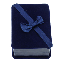 Velvet Necklace Box, Velveteen, with Cardboard & Grosgrain Ribbon, Rectangle, blue 