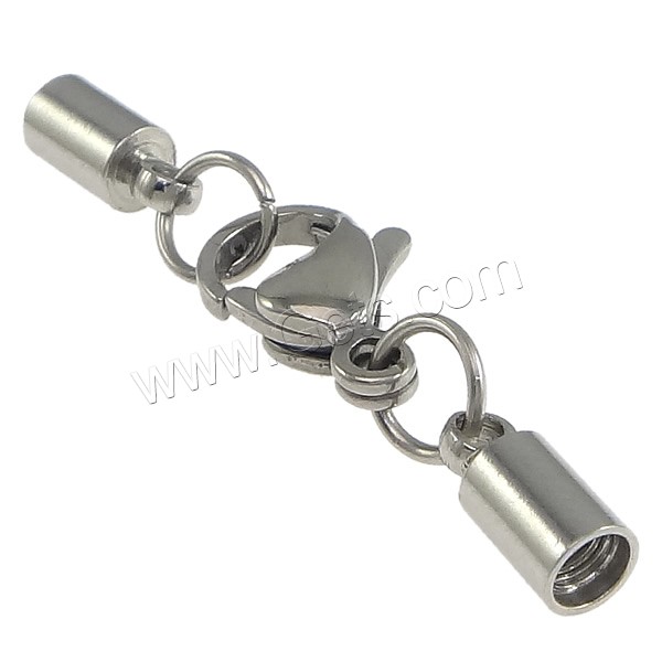 Stainless Steel Lobster Claw Cord Clasp, different size for choice & with end cap, original color, Sold By PC