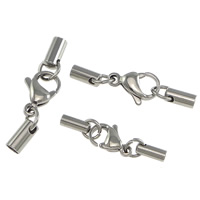 Stainless Steel Lobster Claw Cord Clasp & with end cap, original color 