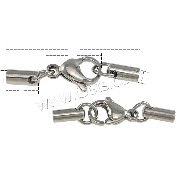 Stainless Steel Lobster Claw Cord Clasp, different size for choice & with end cap, original color, Sold By PC