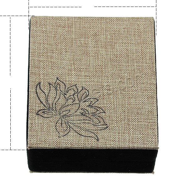 Boîte en velours pour pendentif, Toile de lin, avec velours de coton & plastique, rectangle, normes différentes pour le choix & avec le motif de fleurs, noire, Vendu par PC