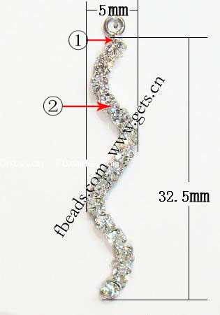 亜鉛合金のラインス トーン ペンダント, 亜鉛合金, メッキ, ライン石のある, 無色, カドミウムフリー, 32.5x5x2mm, 穴:約 4mm, 売り手 パソコン