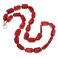 Natural Coral Necklace, brass lobster clasp, red - Approx 17 Inch 