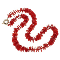 Collar de Coral natural, latón cierre de anillo de primavera, Redondo aplanado, Rojo, 12x2mm, longitud:aproximado 20.5 Inch, Vendido por Sarta