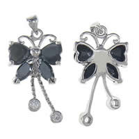 Cubic Zirconia Brass Pendants, Butterfly, plated, with cubic zirconia & faceted Approx 