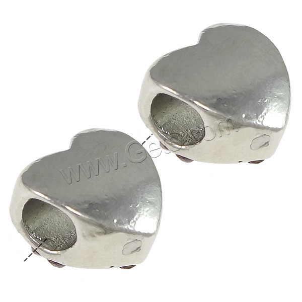 Awareness Ribbon Bead, Zinc Alloy, Heart, plated, with awareness ribbon pattern & without troll & enamel & with rhinestone, more colors for choice, 13x13x9mm, Hole:Approx 4.5mm, Sold By PC