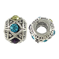 Rhinestone Zinc Alloy European Beads, Drum, plated, without troll & with rhinestone Approx 5mm 