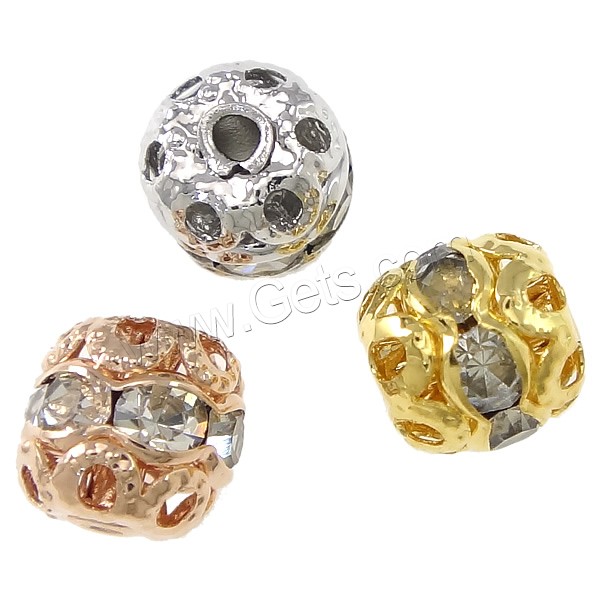 Rhinestone Brass Beads, Drum, plated, with rhinestone, more colors for choice, 6x6mm, Hole:Approx 1mm, Sold By PC
