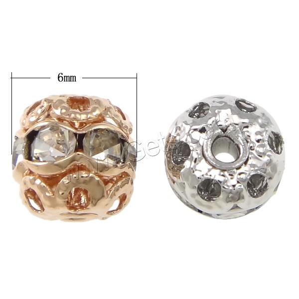 Rhinestone Brass Beads, Drum, plated, with rhinestone, more colors for choice, 6x6mm, Hole:Approx 1mm, Sold By PC