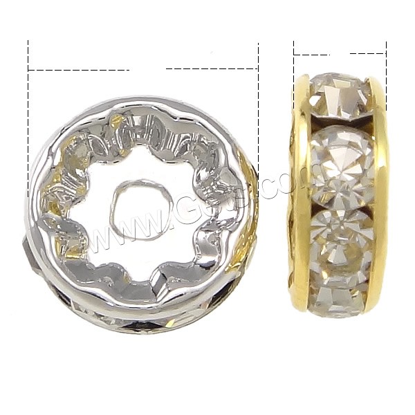 Rondelle Rhinestone Spacer, Brass, plated, different size for choice & with rhinestone, more colors for choice, Sold By PC