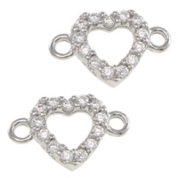 Cubic Zirconia Sterling Silver Connector, 925 Sterling Silver, Heart, plated, with cubic zirconia & 1/1 loop Approx 1.5mm 