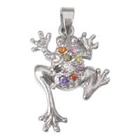 Cubic Zirconia Brass Pendants, Frog, platinum plated, with cubic zirconia, multi-colored Approx 