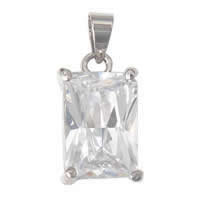 Cubic Zirconia Brass Pendants, Rectangle, platinum plated, with cubic zirconia & faceted, clear Approx 