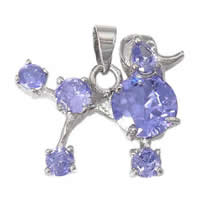 Cubic Zirconia Brass Pendants, Dog, platinum plated, with cubic zirconia & faceted, Tanzanite Approx 