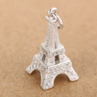 Cubic Zirconia Micro Pave Sterling Silver Pendant, 925 Sterling Silver, Eiffel Tower, micro pave cubic zirconia Approx 3-5mm 