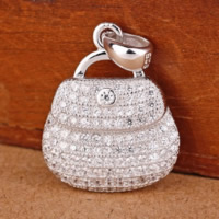 Cubic Zirconia Micro Pave Sterling Silver Pendant, 925 Sterling Silver, Handbag, micro pave cubic zirconia Approx 