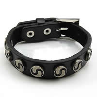 Cowhide Bracelets, with Zinc Alloy, plated, black, 15mm Inch 