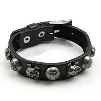 Cowhide Bracelets, with Zinc Alloy, plated, black, nickel, lead & cadmium free, 15mm Inch 