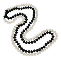 Cristal Perle collier chandail, perle d'eau douce cultivée, avec cristal, pomme de terre, naturel, facettes, 7-8mm Environ 47 pouce, Vendu par brin