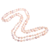 Natural Freshwater Pearl Long Necklace, Baroque, multi-colored, 9-10mm Approx 62.5 Inch 