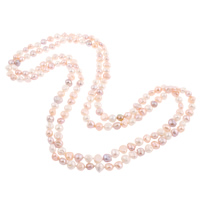 Natural Freshwater Pearl Long Necklace, Baroque, multi-colored, 9-10mm Approx 62.5 Inch 