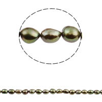 Barock kultivierten Süßwassersee Perlen, Natürliche kultivierte Süßwasserperlen, natürlich, olivgrün, 8-9mm, Bohrung:ca. 0.8mm, Länge:ca. 15.3 ZollInch, verkauft von Strang