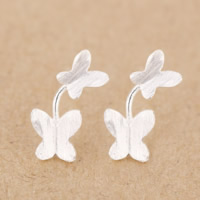 Sterling Silver Stud Earring, 925 Sterling Silver, Butterfly, silver color plated, brushed, 14mm 
